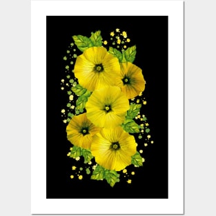 Watercolor Yellow Mallow Flowers Posters and Art
